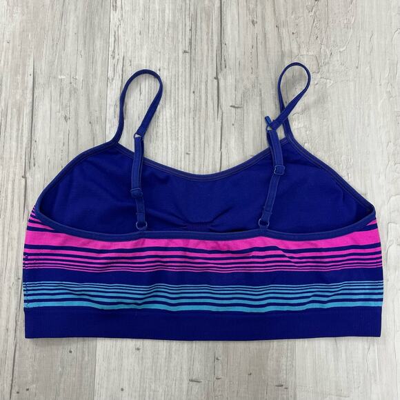 Striped Stretchy Spaghetti Strap Sports Bra Purple Blue Pink Adjustable Straps - Picture 2 of 5